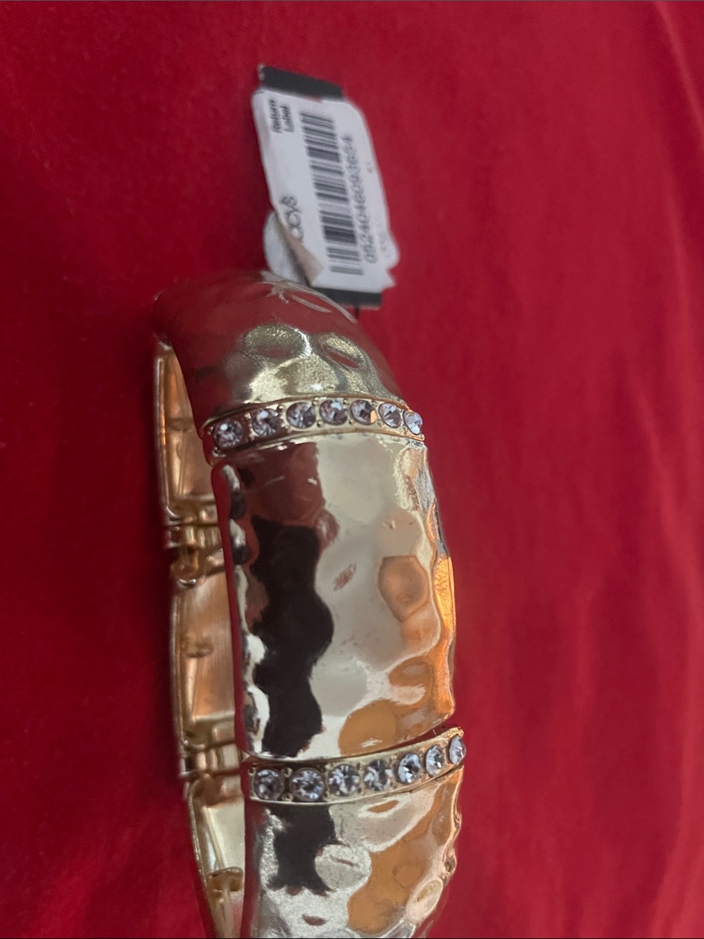 Macy's Gold-Tone Hammered Bangle with Clear Crystal Bands